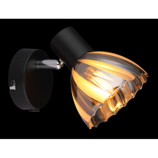 Nástěnné svítidlo, černý matný kov, chrom, kouřové sklo, saténový povrch, kolébkový vypínač na výrobku, otočný/pohyblivý, ŠxV: 100x125mm, V: 160mm, bez žárovky 1xE14, max. 40W 230V