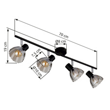 Stropní svítidlo, černý matný kov, chrom, kouřové sklo, saténový povrch, pohyblivé, DxŠxV: 700x130x190mm, bez žárovek 4xE14, max. 40W 230V