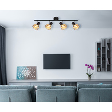 Stropní svítidlo, černý matný kov, chrom, kouřové sklo, saténový povrch, pohyblivé, DxŠxV: 700x130x190mm, bez žárovek 4xE14, max. 40W 230V