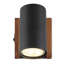 Nástěnné svítidlo, černý matný kov, tmavě hnědé dřevo, kolébkový vypínač na výrobku, otočné, ŠxV: 80x100mm, V: 125mm, bez žárovky 1xGU10, max. 25W 230V