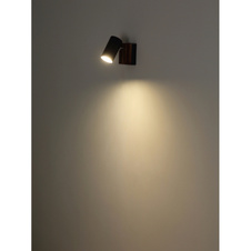 Nástěnné svítidlo, černý matný kov, tmavě hnědé dřevo, kolébkový vypínač na výrobku, otočné, ŠxV: 80x100mm, V: 125mm, bez žárovky 1xGU10, max. 25W 230V