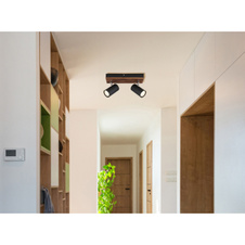 Nástěnné svítidlo, černý matný kov, tmavě hnědé dřevo, otočné, DxŠxV: 260x80x125mm, V: 125mm, bez žárovek 2xGU10, max. 25W 230V