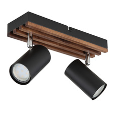 Nástěnné svítidlo, černý matný kov, tmavě hnědé dřevo, otočné, DxŠxV: 260x80x125mm, V: 125mm, bez žárovek 2xGU10, max. 25W 230V