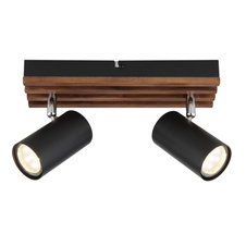 Nástěnné svítidlo, černý matný kov, tmavě hnědé dřevo, otočné, DxŠxV: 260x80x125mm, V: 125mm, bez žárovek 2xGU10, max. 25W 230V