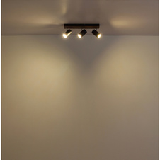 Stropní svítidlo, černý matný kov, tmavě hnědé dřevo, otočné, DxŠxV: 410x80x125mm, V: 125mm, bez žárovek 3x GU10 25W 230V