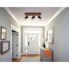 Stropní svítidlo, černý matný kov, tmavě hnědé dřevo, otočné, DxŠxV: 410x80x125mm, V: 125mm, bez žárovek 3x GU10 25W 230V