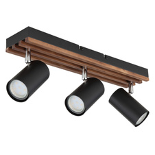 Stropní svítidlo, černý matný kov, tmavě hnědé dřevo, otočné, DxŠxV: 410x80x125mm, V: 125mm, bez žárovek 3x GU10 25W 230V