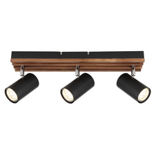 Stropní svítidlo, černý matný kov, tmavě hnědé dřevo, otočné, DxŠxV: 410x80x125mm, V: 125mm, bez žárovek 3x GU10 25W 230V