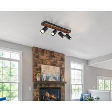 Stropní svítidlo kov černý mat, dřevo tmavě hnědé, otočné, DxŠxV: 560x80x125mm, V: 125mm, bez žárovek 4x GU10 25W 230V