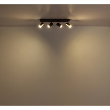 Stropní svítidlo kov černý mat, dřevo tmavě hnědé, otočné, DxŠxV: 560x80x125mm, V: 125mm, bez žárovek 4x GU10 25W 230V