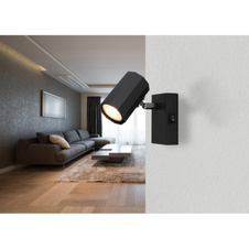 Nástěnné svítidlo, kov černý mat, hliník černý mat, vypínač, ŠxV: 70x140mm, V: 145mm, bez žárovky 1xGU10, max. 25W 230V
