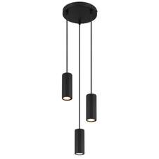 Závěsné svítidlo, kov černý matný, hliník černý matný, kabel PVC černý, výška lze zkrátit, ø: 210mm, V: 1200mm, bez žárovek 3x GU10, max. 25W 230V