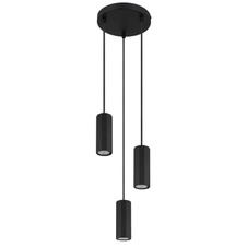 Závěsné svítidlo, kov černý matný, hliník černý matný, kabel PVC černý, výška lze zkrátit, ø: 210mm, V: 1200mm, bez žárovek 3x GU10, max. 25W 230V