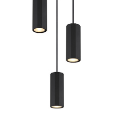 Závěsné svítidlo, kov černý matný, hliník černý matný, kabel PVC černý, výška lze zkrátit, ø: 210mm, V: 1200mm, bez žárovek 3x GU10, max. 25W 230V