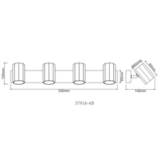 Stropní svítidlo, kov černý matný, hliník černý matný, DxŠxV: 530x60x145mm, bez žárovek 4x GU10, max. 25W 230V