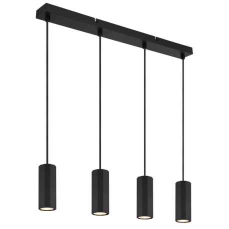 Závěsné svítidlo, kov černý matný, hliník černý matný, kabel PVC černý, možnost snížení výšky, DxŠxVxH: 610x60x1200mm, bez žárovek 4x GU10, max. 25W 230V