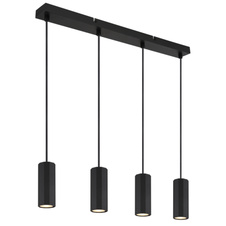 Závěsné svítidlo, kov černý matný, hliník černý matný, kabel PVC černý, možnost snížení výšky, DxŠxVxH: 610x60x1200mm, bez žárovek 4x GU10, max. 25W 230V