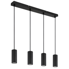 Závěsné svítidlo, kov černý matný, hliník černý matný, kabel PVC černý, možnost snížení výšky, DxŠxVxH: 610x60x1200mm, bez žárovek 4x GU10, max. 25W 230V