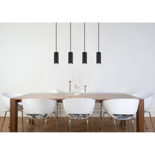 Závěsné svítidlo, kov černý matný, hliník černý matný, kabel PVC černý, možnost snížení výšky, DxŠxVxH: 610x60x1200mm, bez žárovek 4x GU10, max. 25W 230V