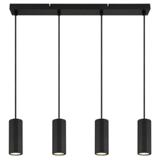Závěsné svítidlo, kov černý matný, hliník černý matný, kabel PVC černý, možnost snížení výšky, DxŠxVxH: 610x60x1200mm, bez žárovek 4x GU10, max. 25W 230V