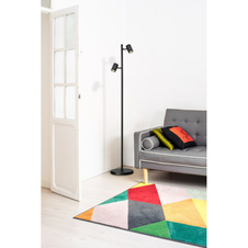 Stojací lampa, kov černý mat, hliník černý mat, kabel PVC černý, nožní vypínač na kabelu, DxŠxV: 270x220x1580mm, délka kabelu 1800mm, bez žárovek 2xGU10, max. LED 5W 230V