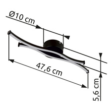 Stropní svítidlo, kov černý mat, hliník černý mat, plast bílý, DxŠxV: 476x100x56mm, včetně LED 12W 230V, zdroj 1280lm, výkon 560lm, 3000K