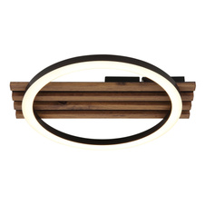 Stropní svítidlo, kov černý mat, MDF vzhled tmavého dřeva, černý matný plast, bílý plast, DxŠxVxH: 340x300x60mm, včetně LED 12W 230V, zdroj 1250lm, výkon 600lm, 3000K