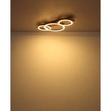 Stropní svítidlo, kov černý mat, MDF vzhled tmavého dřeva, plast černý, plast bílý, ø: 300mm, V: 95mm, 1. kruh ø: 300mm, 2. kruh ø: 200mm, včetně LED 24W 230V, zdroj 2450lm, výkon 1200lm, 3000K