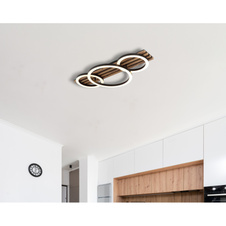 Stropní svítidlo, kov černý mat, MDF vzhled tmavého dřeva, plast černý, plast bílý, ø: 300mm, V: 95mm, 1. kruh ø: 300mm, 2. kruh ø: 200mm, včetně LED 24W 230V, zdroj 2450lm, výkon 1200lm, 3000K