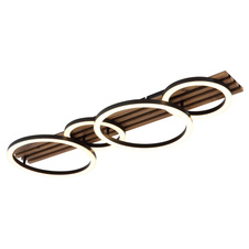 Stropní svítidlo, kov černý mat, MDF vzhled tmavého dřeva, černý matný plast, bílý plast, DxŠxV: 860x300x95mm, 2 kruhy ø: 300mm, 2 kruhy ø: 200mm, včetně LED 30W 230V, zdroj 3100lm, výkon 1500lm, 3000K