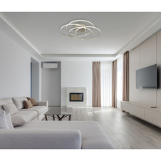 Stropní svítidlo, kov kartáčovaný nikl, hliník kartáčovaný nikl, bílý plast, otočné/výklopné, ø: 515 mm, V: 114 mm, včetně LED 55W 230V, zdroj 6650lm, výstup 4650lm, 4000K