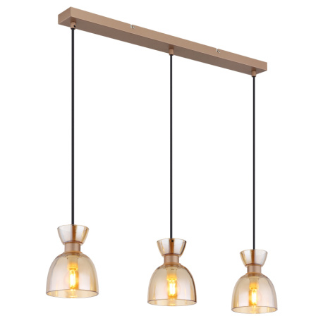 Závěsné svítidlo, matný kov v barvě cappuccino, sklo jantar, černý PVC kabel, výškově nastavitelné, DxŠxV: 650x130x1200mm, bez žárovek 3xE14, max. 40W 230V