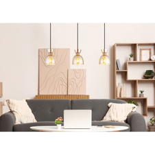Závěsné svítidlo, matný kov v barvě cappuccino, sklo jantar, černý PVC kabel, výškově nastavitelné, DxŠxV: 650x130x1200mm, bez žárovek 3xE14, max. 40W 230V