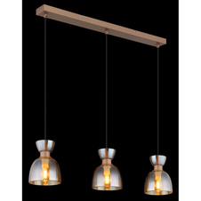Závěsné svítidlo, matný kov v barvě cappuccino, sklo jantar, černý PVC kabel, výškově nastavitelné, DxŠxV: 650x130x1200mm, bez žárovek 3xE14, max. 40W 230V