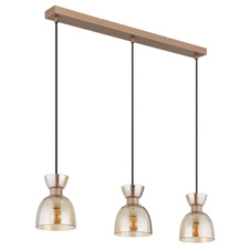 Závěsné svítidlo, matný kov v barvě cappuccino, sklo jantar, černý PVC kabel, výškově nastavitelné, DxŠxV: 650x130x1200mm, bez žárovek 3xE14, max. 40W 230V