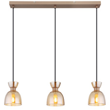Závěsné svítidlo, matný kov v barvě cappuccino, sklo jantar, černý PVC kabel, výškově nastavitelné, DxŠxV: 650x130x1200mm, bez žárovek 3xE14, max. 40W 230V