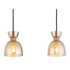 Závěsné svítidlo, matný kov v barvě cappuccino, sklo jantar, černý PVC kabel, výškově nastavitelné, DxŠxV: 650x130x1200mm, bez žárovek 3xE14, max. 40W 230V