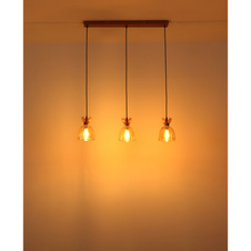 Závěsné svítidlo, matný kov v barvě cappuccino, sklo jantar, černý PVC kabel, výškově nastavitelné, DxŠxV: 650x130x1200mm, bez žárovek 3xE14, max. 40W 230V