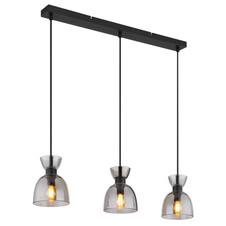Závěsné svítidlo, černý matný kov, kouřové sklo, černý PVC kabel, možnost snížení výšky, DxŠxV: 650x130x1200mm, bez žárovek 3xE14, max. 40W 230V