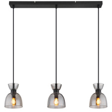 Závěsné svítidlo, černý matný kov, kouřové sklo, černý PVC kabel, možnost snížení výšky, DxŠxV: 650x130x1200mm, bez žárovek 3xE14, max. 40W 230V