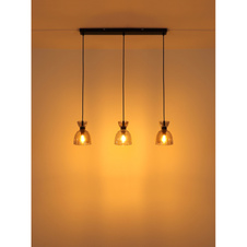 Závěsné svítidlo, černý matný kov, kouřové sklo, černý PVC kabel, možnost snížení výšky, DxŠxV: 650x130x1200mm, bez žárovek 3xE14, max. 40W 230V