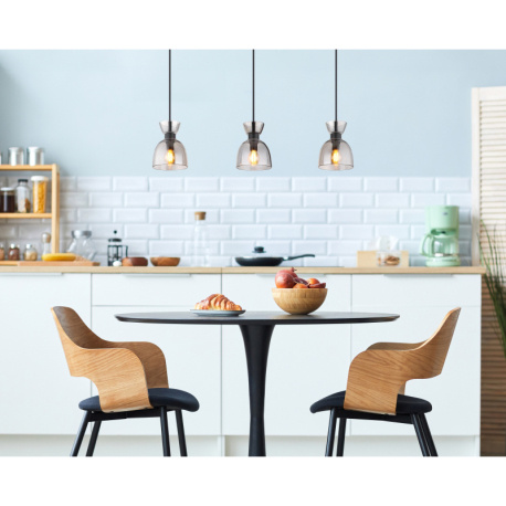 Závěsné svítidlo, černý matný kov, kouřové sklo, černý PVC kabel, možnost snížení výšky, DxŠxV: 650x130x1200mm, bez žárovek 3xE14, max. 40W 230V