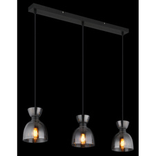 Závěsné svítidlo, černý matný kov, kouřové sklo, černý PVC kabel, možnost snížení výšky, DxŠxV: 650x130x1200mm, bez žárovek 3xE14, max. 40W 230V
