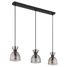 Závěsné svítidlo, černý matný kov, kouřové sklo, černý PVC kabel, možnost snížení výšky, DxŠxV: 650x130x1200mm, bez žárovek 3xE14, max. 40W 230V