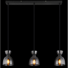Závěsné svítidlo, černý matný kov, kouřové sklo, černý PVC kabel, možnost snížení výšky, DxŠxV: 650x130x1200mm, bez žárovek 3xE14, max. 40W 230V