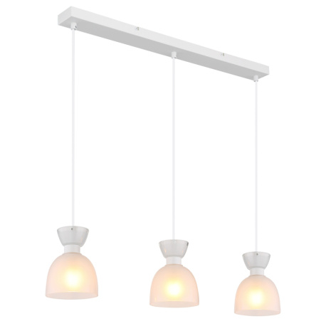 Závěsné svítidlo, bílý matný kov, bílé sklo, bílý PVC kabel, výškově nastavitelné, DxŠxV: 650x130x1200mm, bez žárovek 3xE14, max. 40W 230V