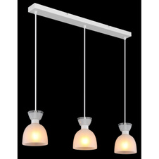 Závěsné svítidlo, bílý matný kov, bílé sklo, bílý PVC kabel, výškově nastavitelné, DxŠxV: 650x130x1200mm, bez žárovek 3xE14, max. 40W 230V