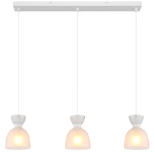 Závěsné svítidlo, bílý matný kov, bílé sklo, bílý PVC kabel, výškově nastavitelné, DxŠxV: 650x130x1200mm, bez žárovek 3xE14, max. 40W 230V