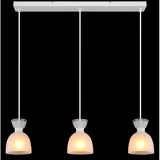 Závěsné svítidlo, bílý matný kov, bílé sklo, bílý PVC kabel, výškově nastavitelné, DxŠxV: 650x130x1200mm, bez žárovek 3xE14, max. 40W 230V