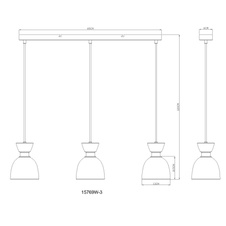 Závěsné svítidlo, bílý matný kov, bílé sklo, bílý PVC kabel, výškově nastavitelné, DxŠxV: 650x130x1200mm, bez žárovek 3xE14, max. 40W 230V